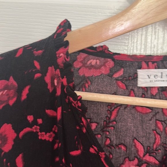 Velvet by Graham & Spencer Black and Red Floral Blouse - Picture 2 of 3